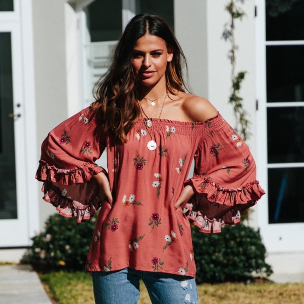 JAASE Tara Print Clover Off-Shoulder Tunic Top